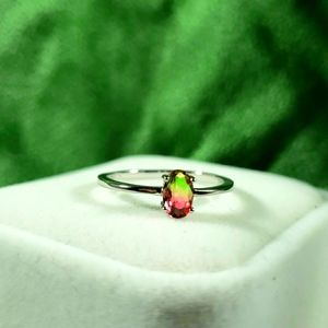Watermelon Tourmaline Ring with Sterling Silver Band